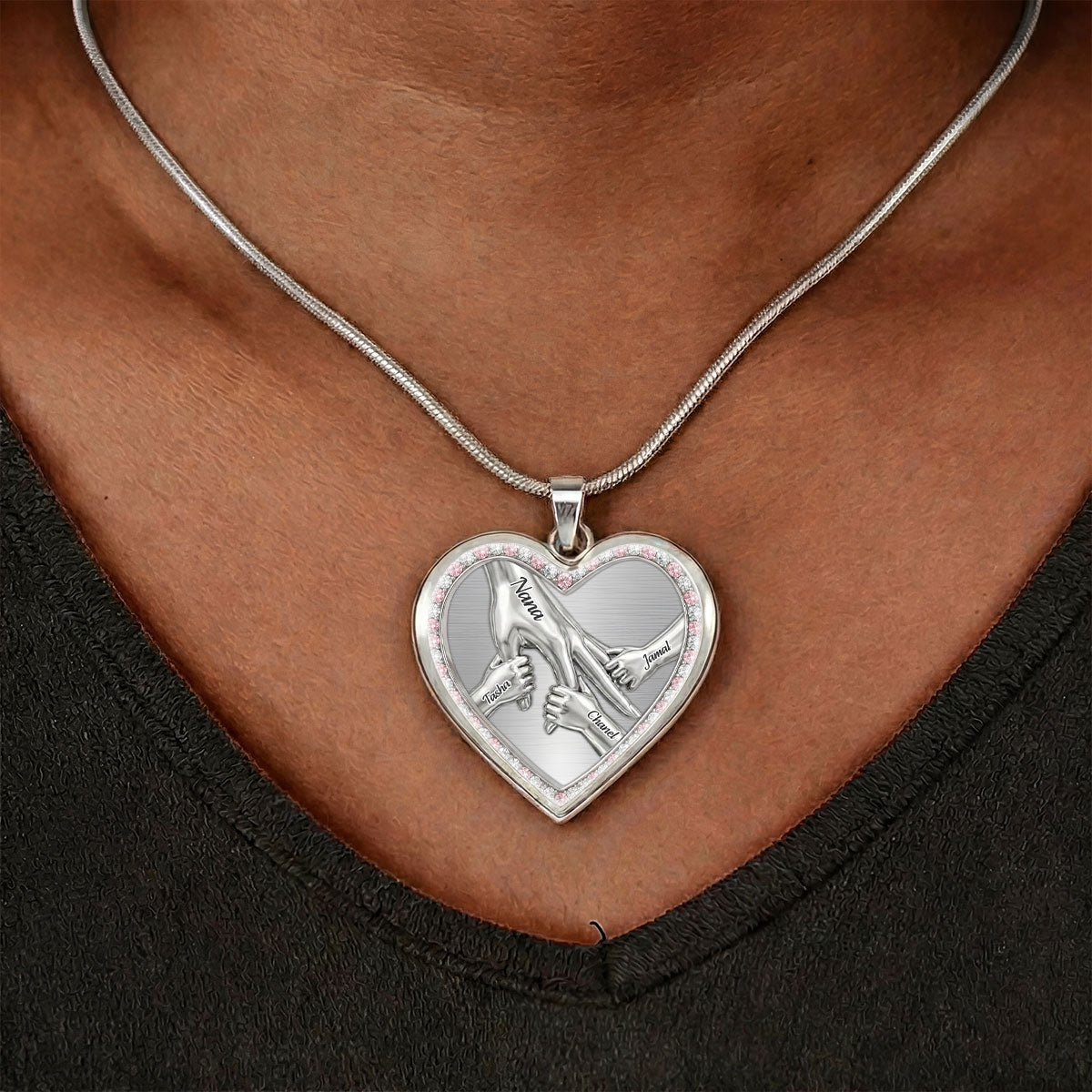 We Love You Nana And Mommy - Personalized Heart Necklace