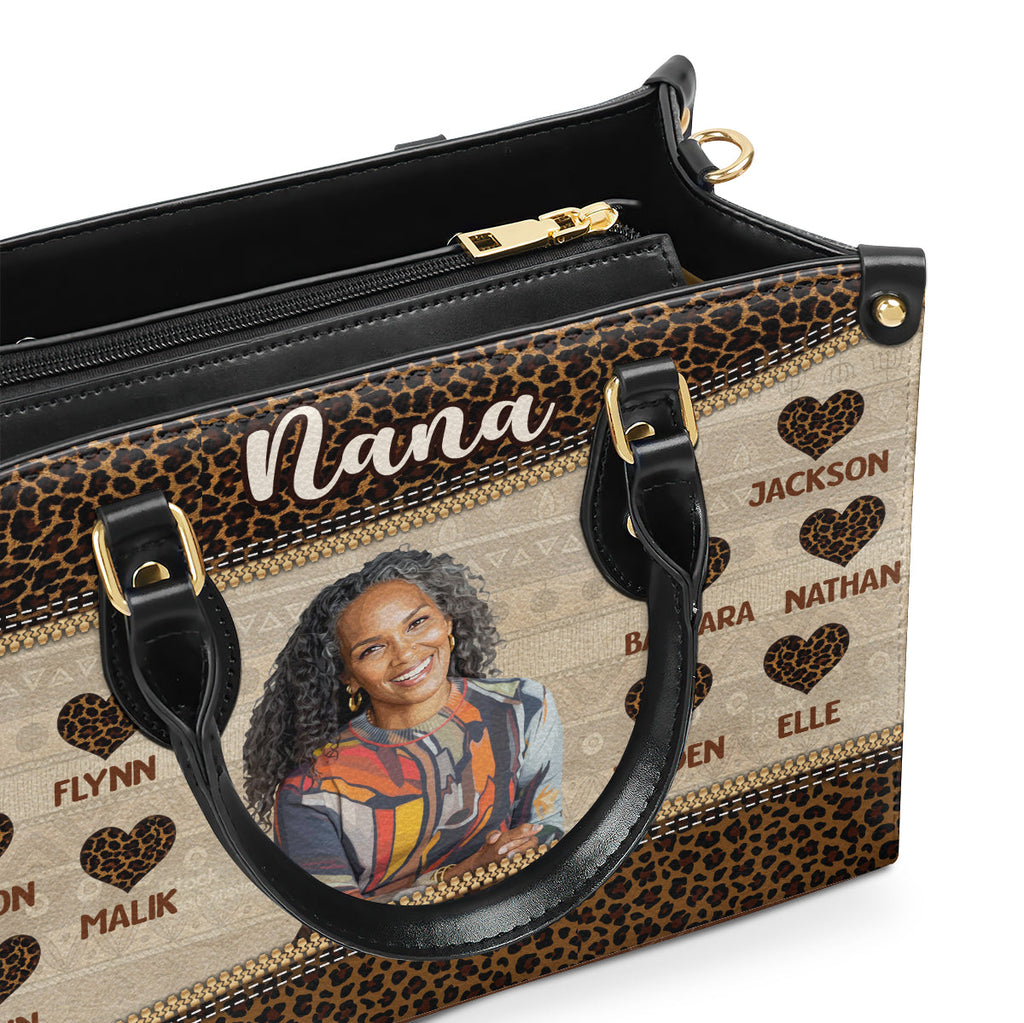 Grandma Heartprint - Personalized Leather Handbag