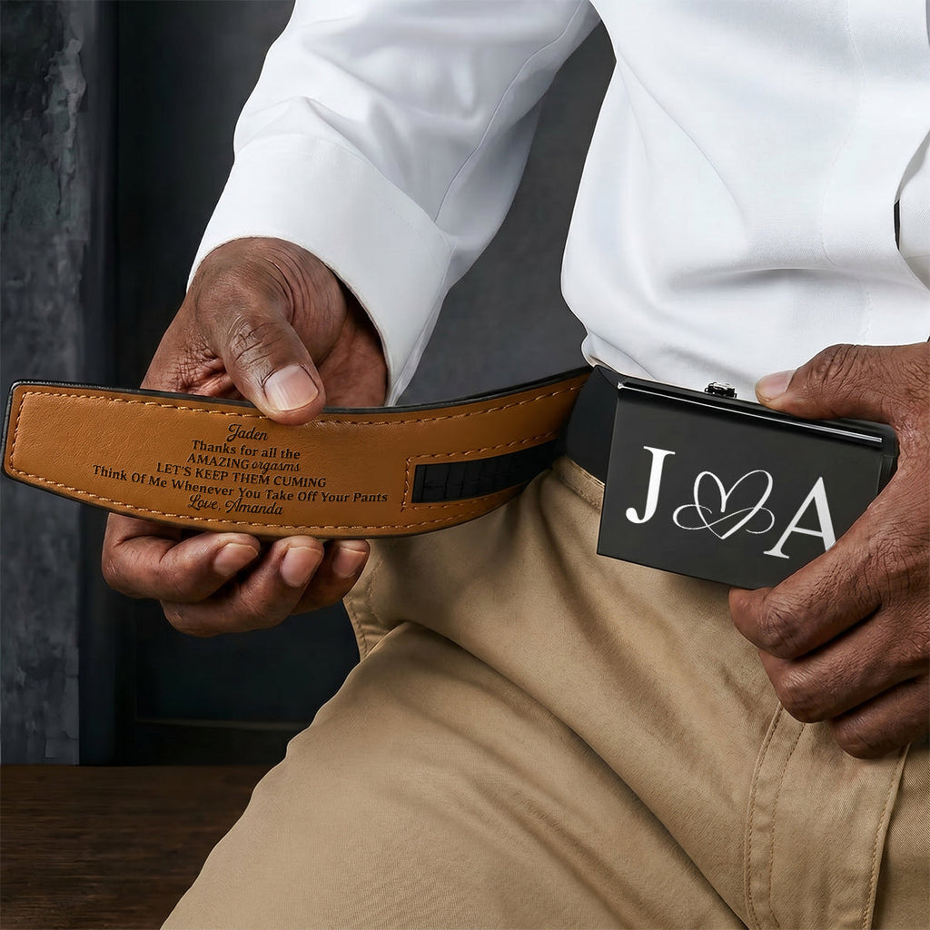 Thanks For All The Amazing Orgasms - Personalized Leather Belt With Engraved Buckle