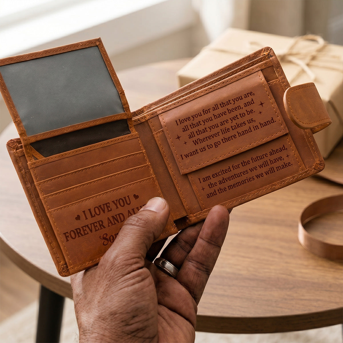 To My Hot-As-Hell Husband - Personalized Men's Engraved Leather Wallet