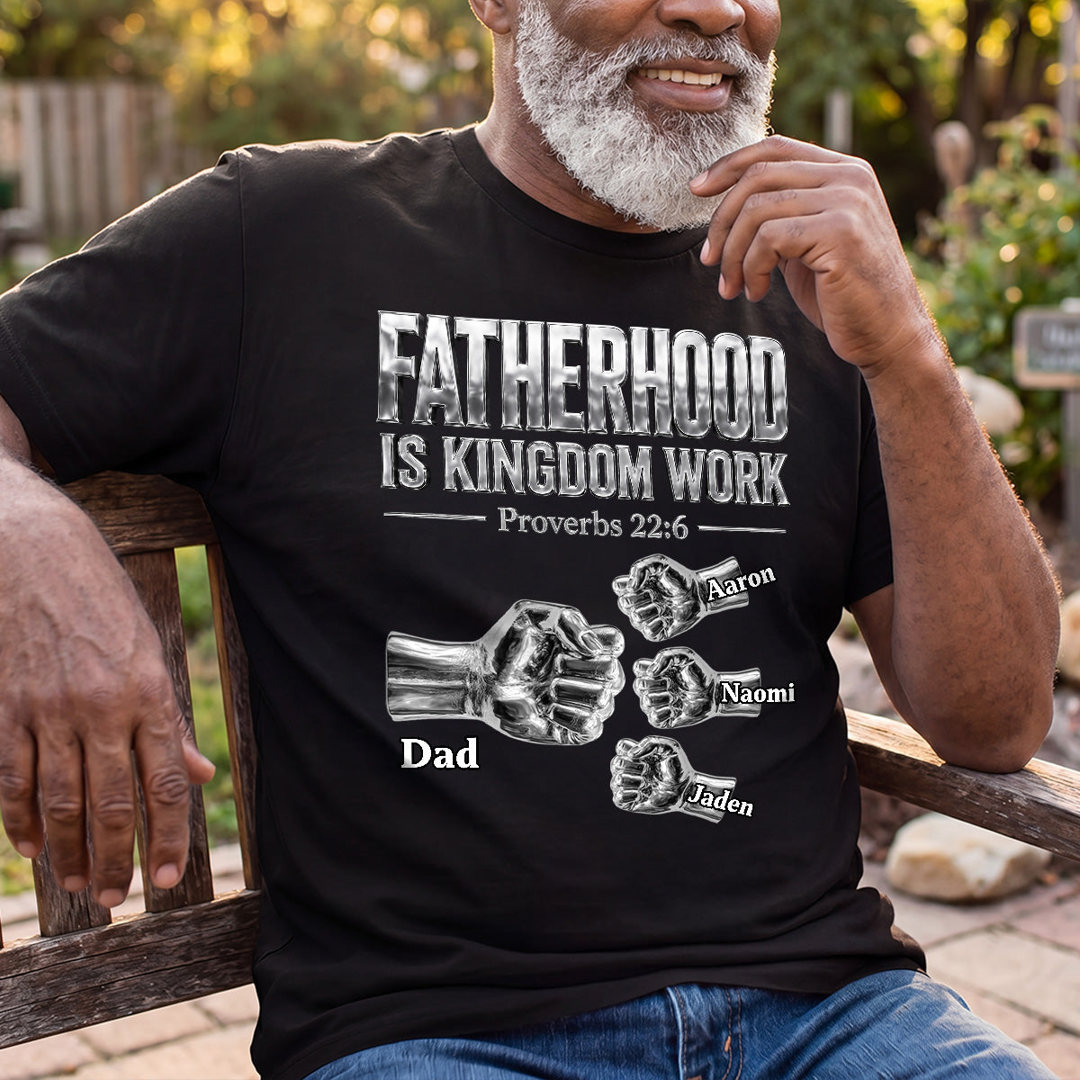 Fatherhood Is Kingdom Work Silver Fist Bump - Personalized 2D Unisex T-shirt