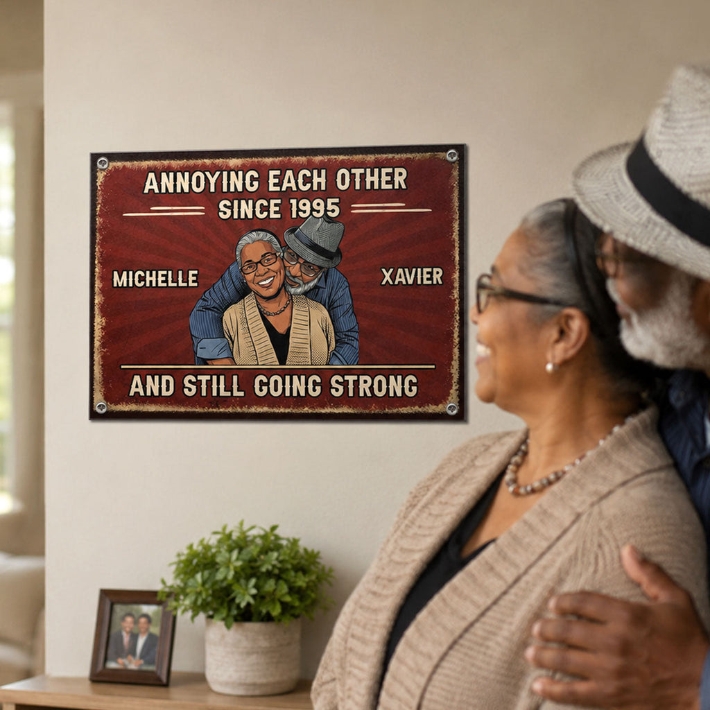 Custom Photo Vintage Sketch Annoying Each Other For Years - Personalized Metal Sign