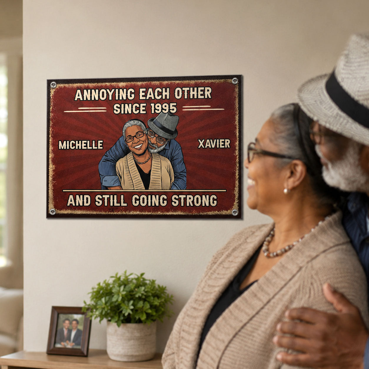 Custom Photo Vintage Sketch Annoying Each Other For Years - Personalized Metal Sign