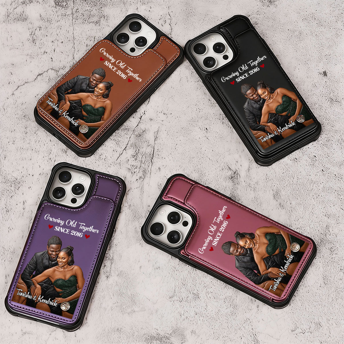 Custom Photo Growing Old Together Forever Anniversary Gift - Personalized Leather Flip Wallet Phone Case
