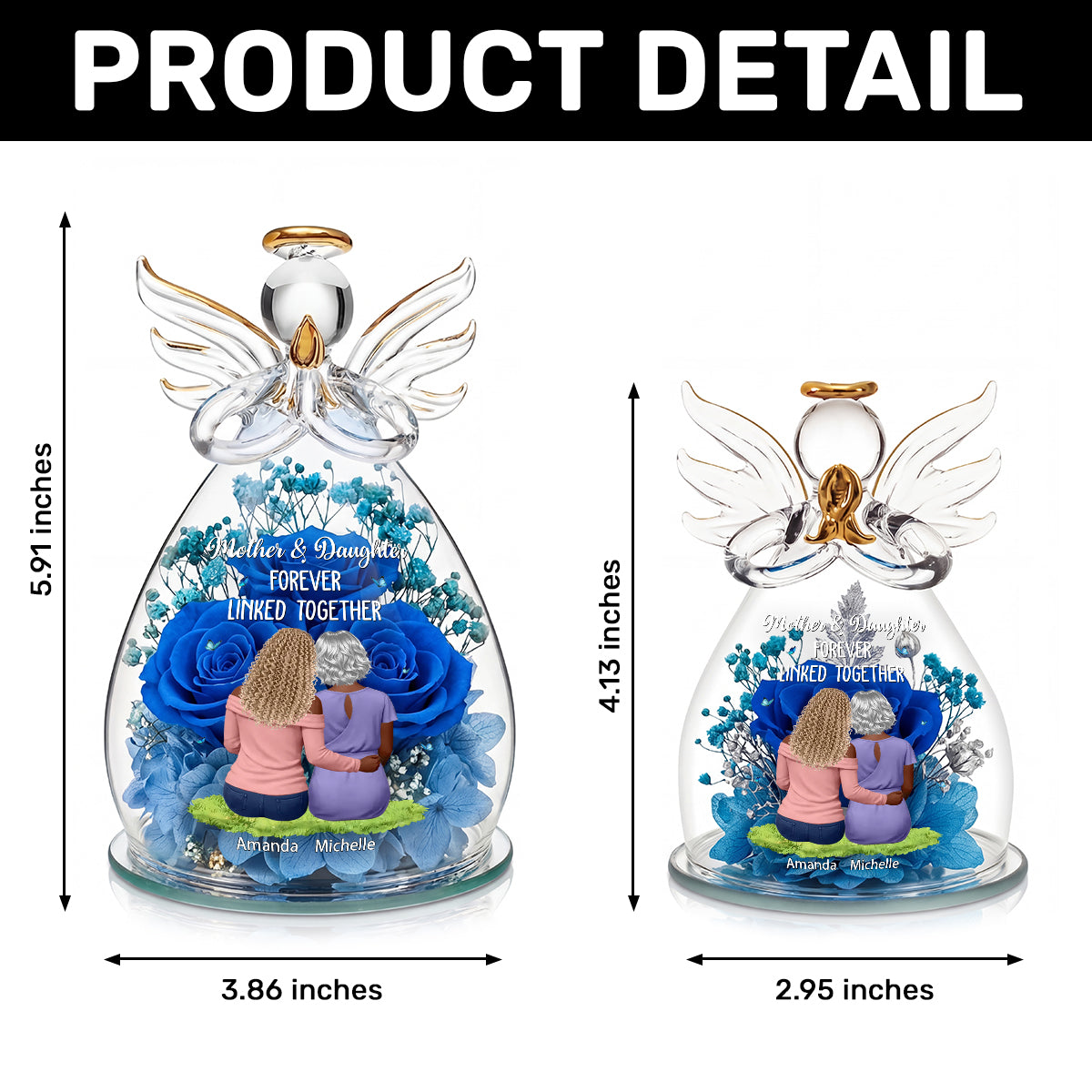Mother And Daughter Forever Linked Together - Personalized Angel Dome With Preserved Flowers