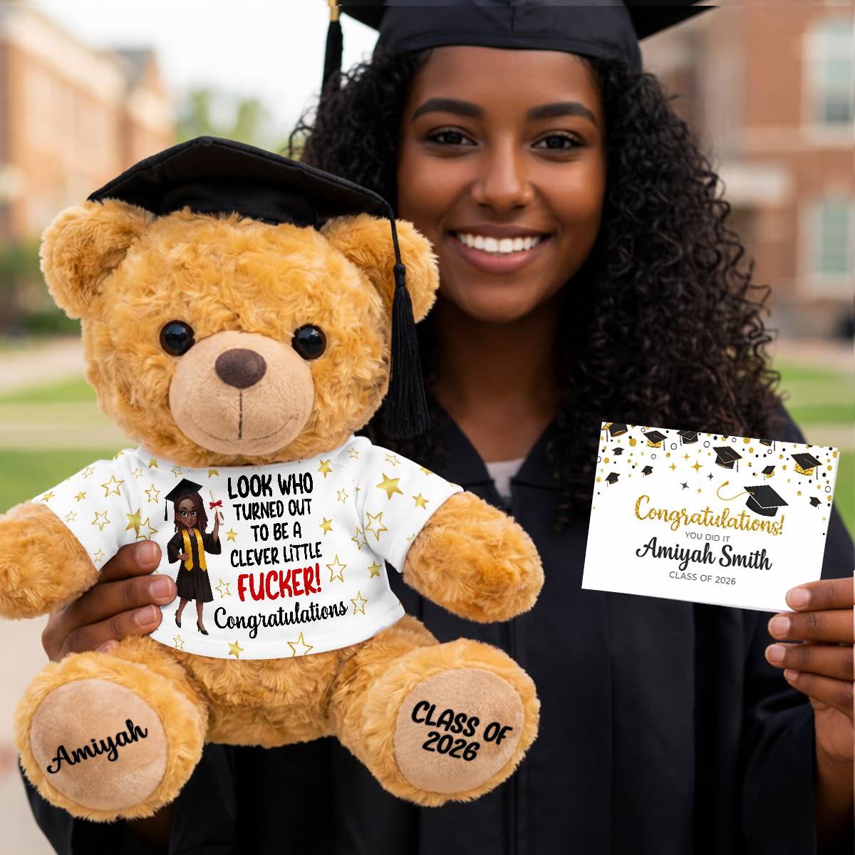 A Clever Little Fucker - Personalized Graduation Bear With Card
