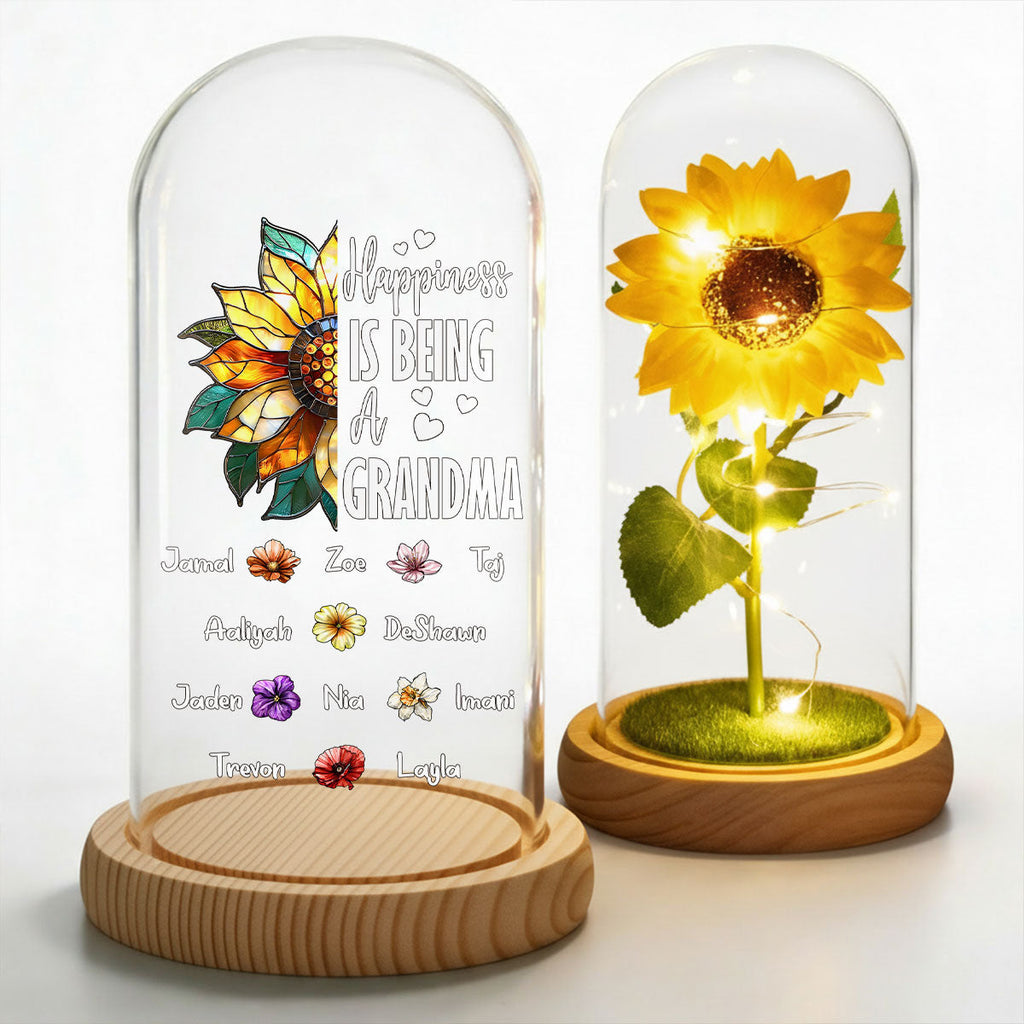 Happiness Is Being A Grandma - Personalized Sunflower Dome Lamp