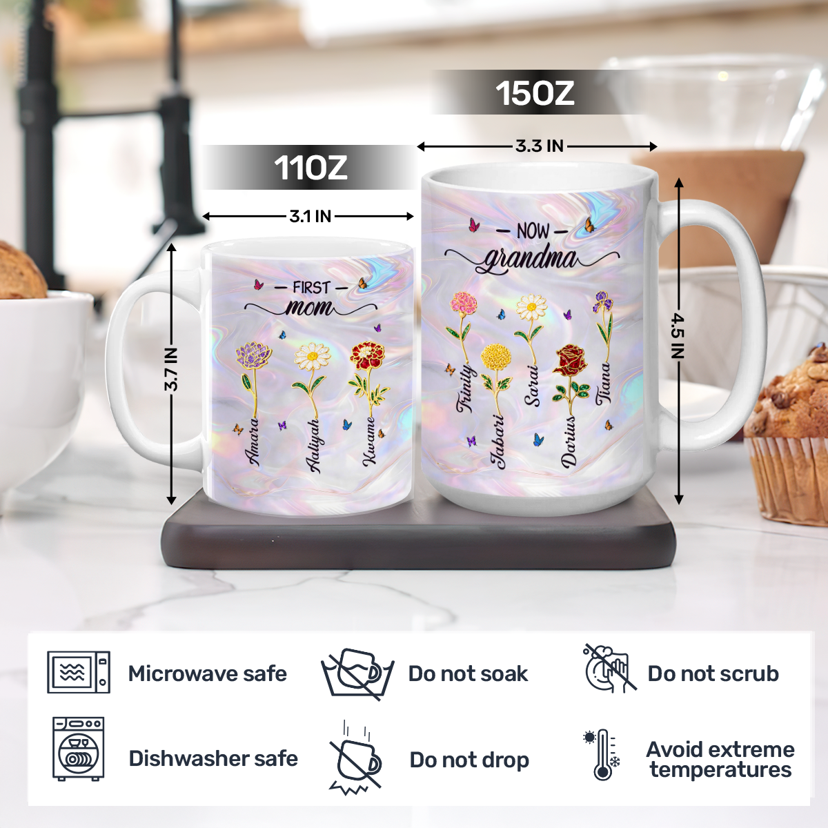 Grandma Birthmonth Flower - Personalized Ceramic Coffee Mug