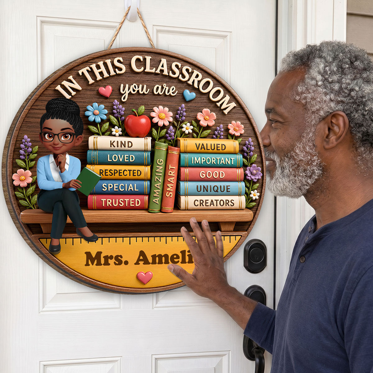 Custom Teacher in This Classroom Back to School Gift for Teachers - Personalized Wooden Door Sign