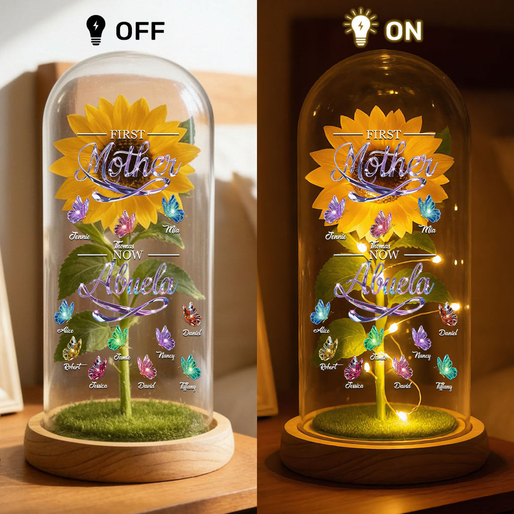 First Mom Now Grandma Butterflies - Personalized Sunflower Dome Lamp