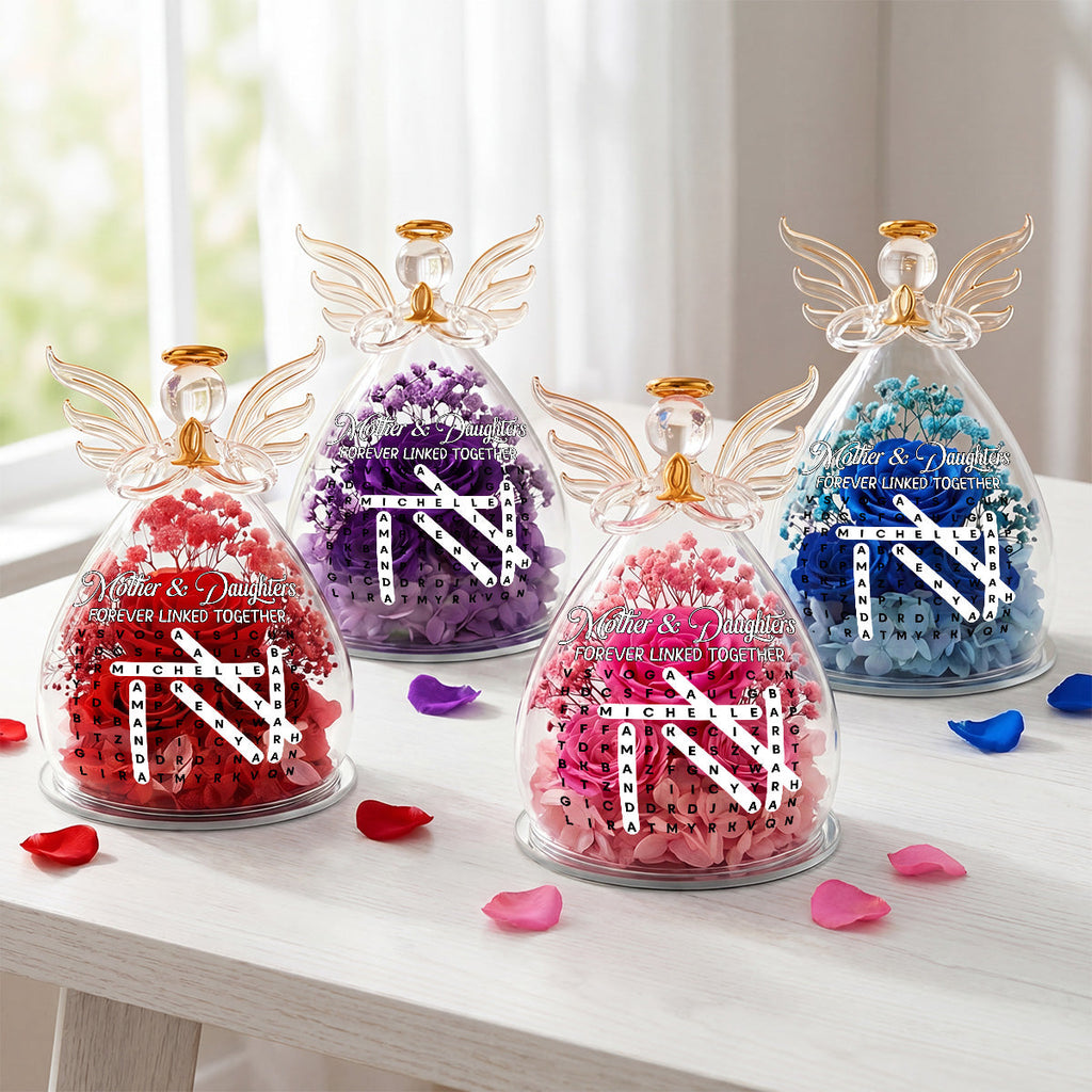 Mother And Daughter Forever Linked Together - Personalized Angel Dome With Preserved Flowers