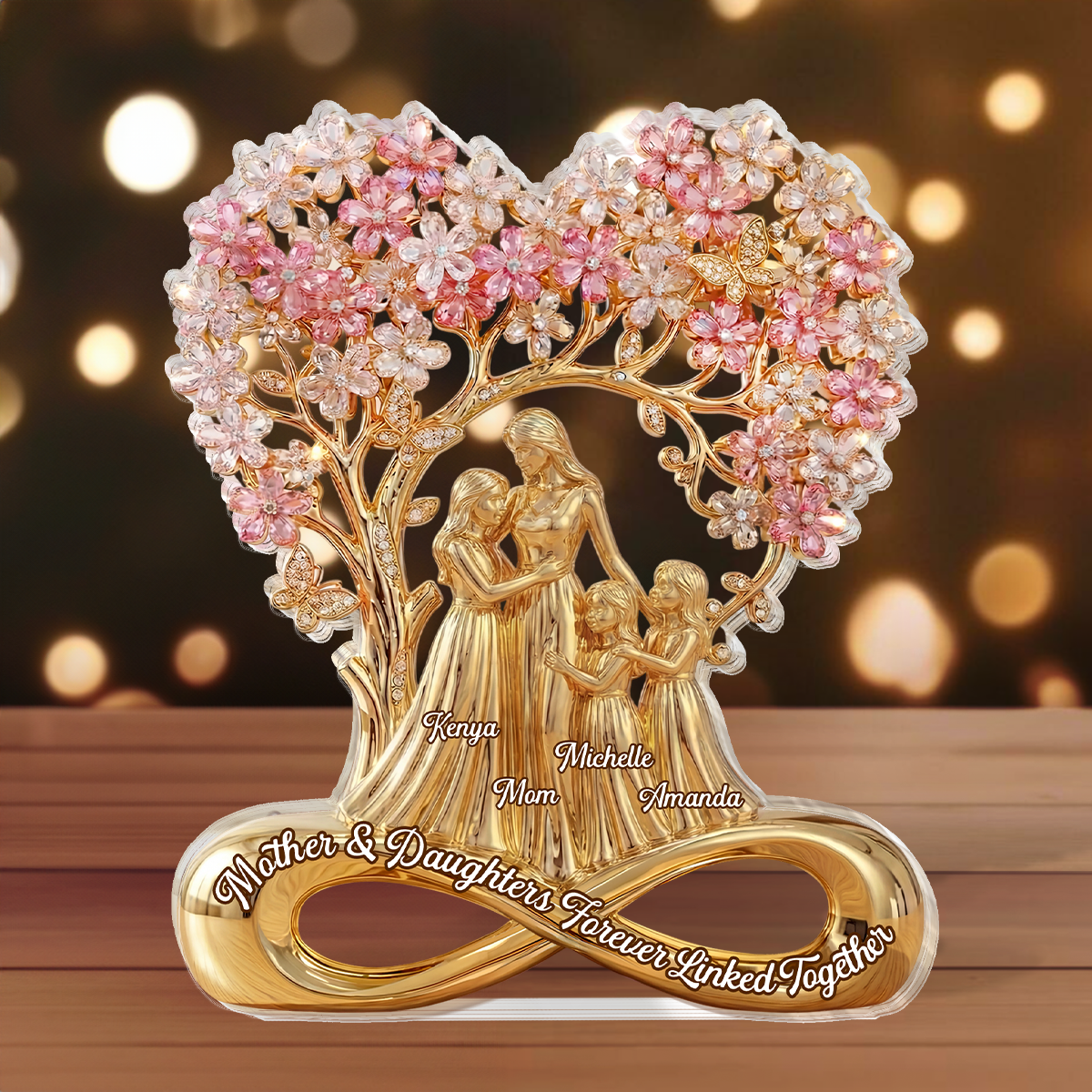 Mother & Daughters Forever Linked Together - Personalized Custom Shaped Acrylic Plaque