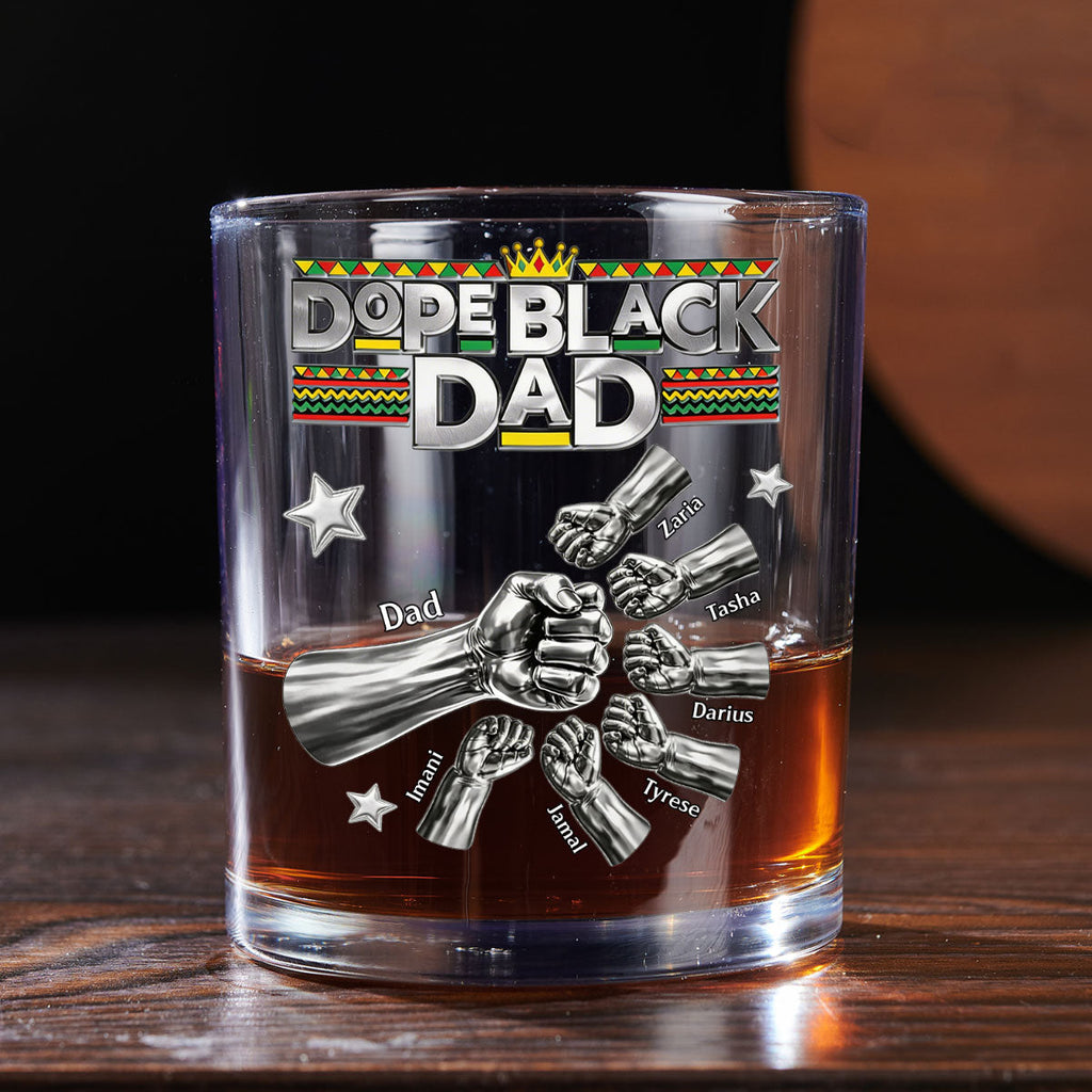 Dope Black Dad - Personalized Round Whiskey Glass