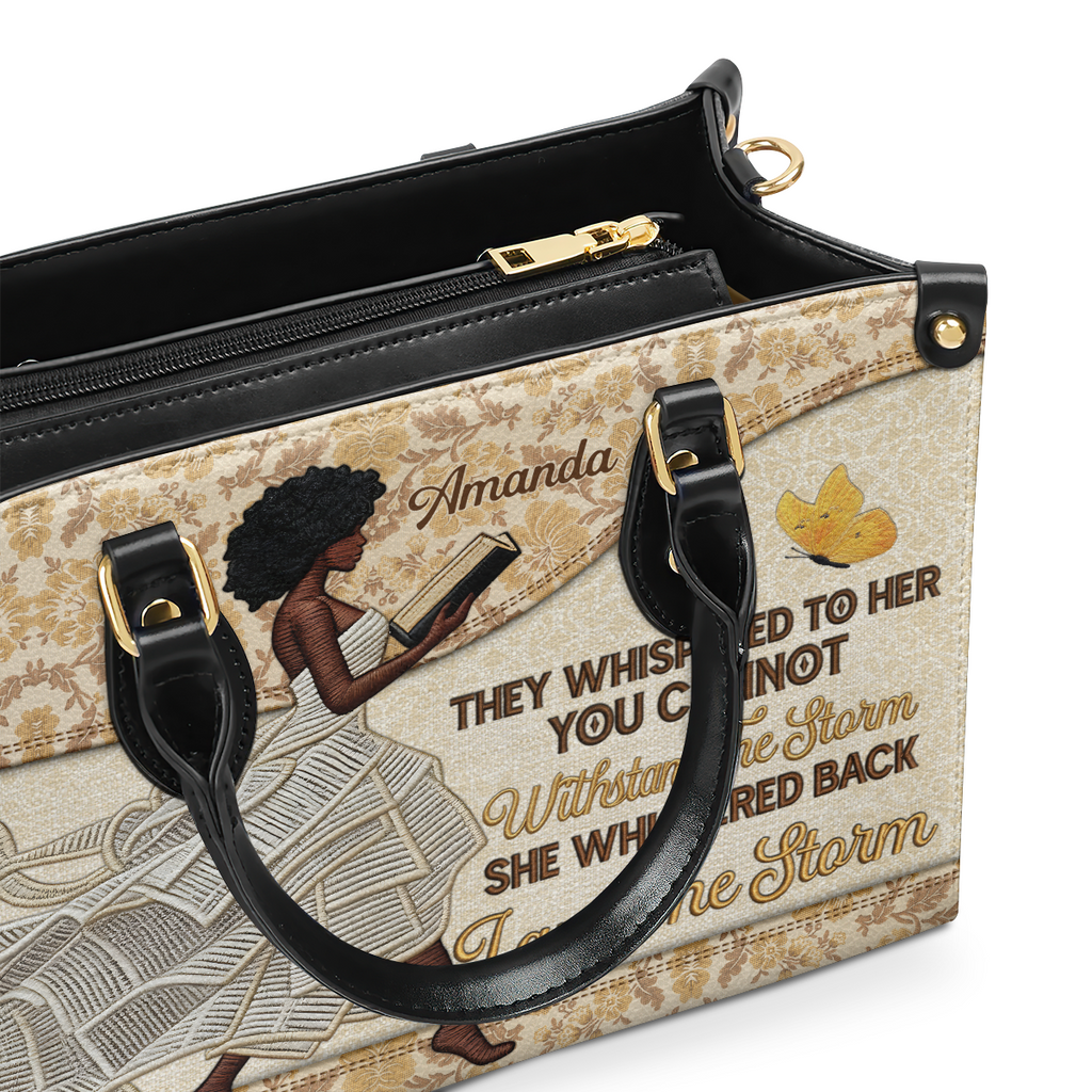 I Am The Storm Afro Girl Book Lover - Personalized Leather Handbag