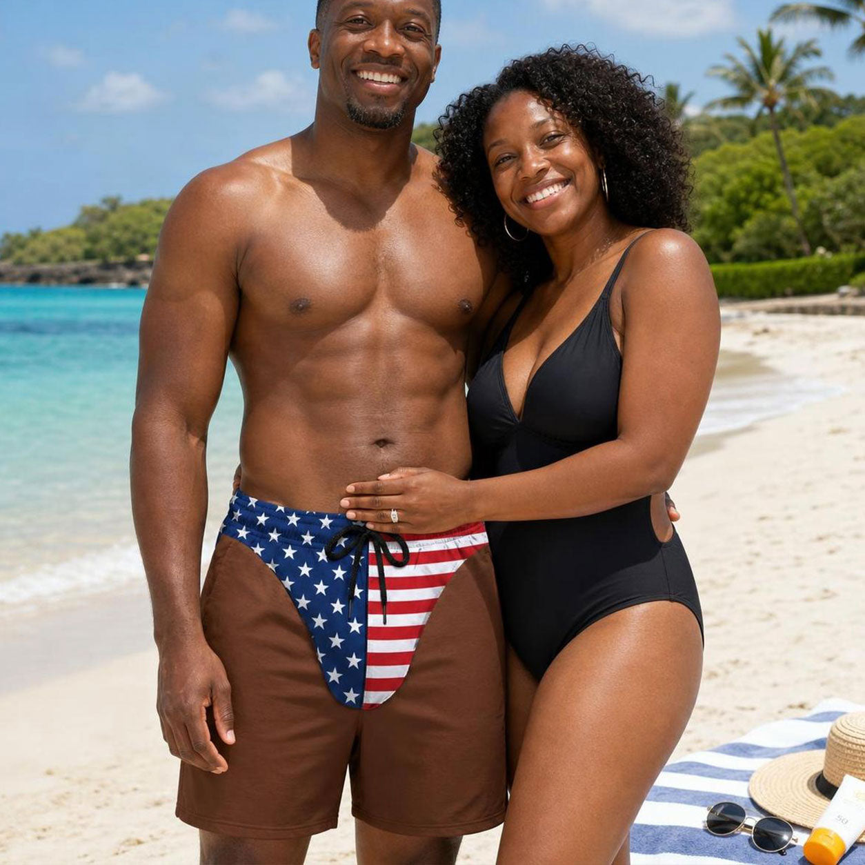 Freedom And Chill Summer Vacation And Travel Gifts For Men - Personalized Beach Shorts