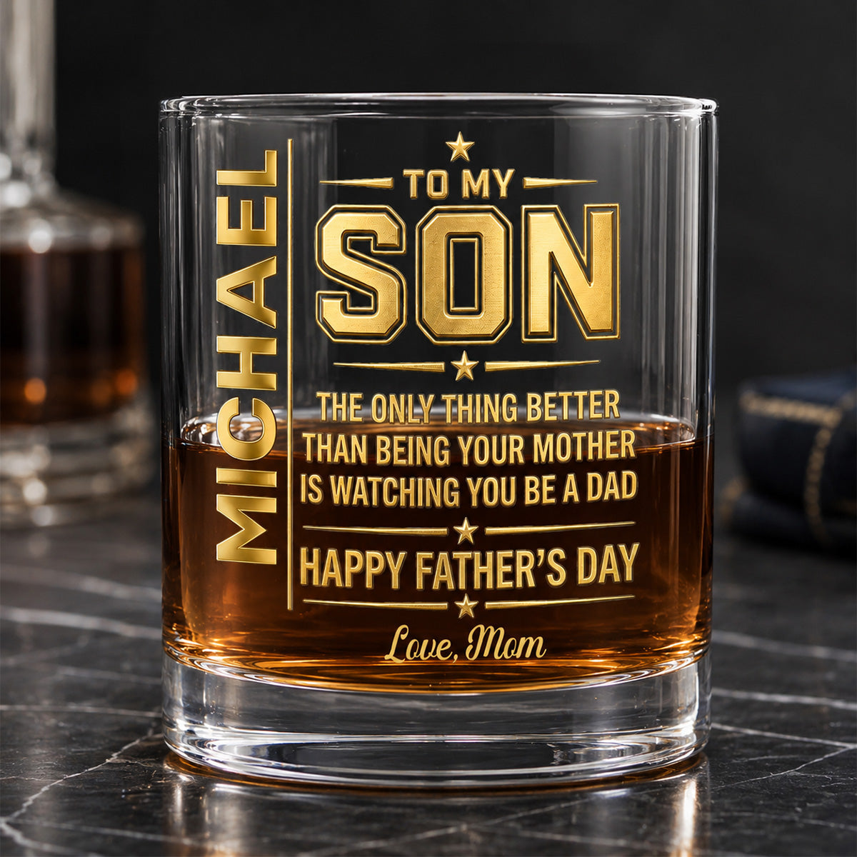 Watching You Being A Dad - Personalized Round Whiskey Glass