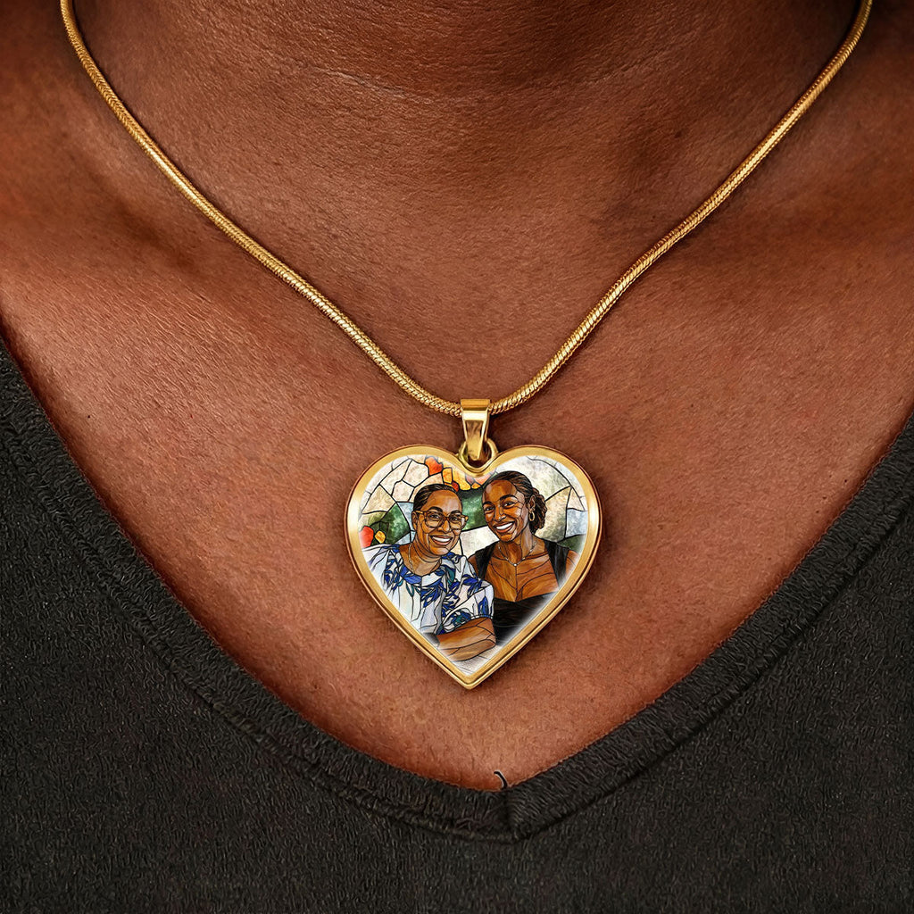 Custom Photo Portrait Mom Grandma Parents Family - Personalized Heart Necklace