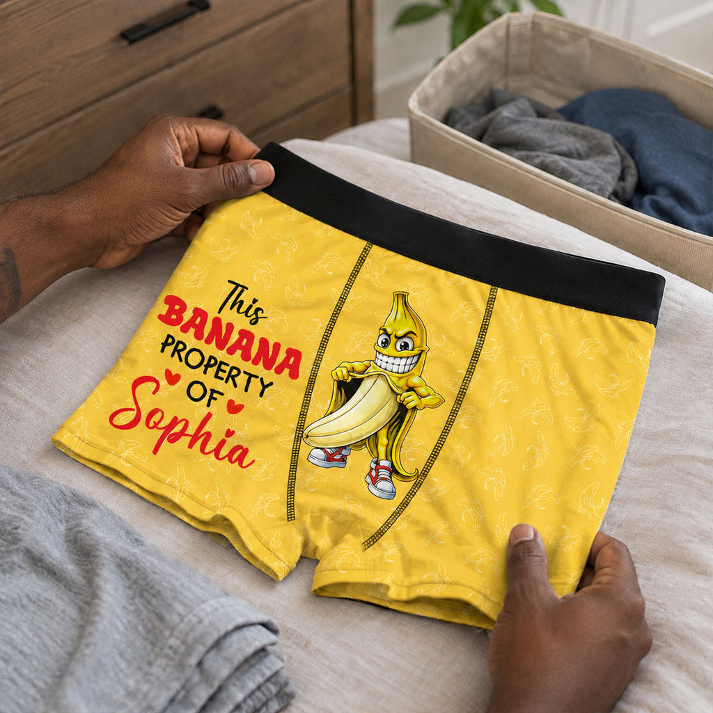 This Banana Property Of My Love Featuring Banana And Heart - Personalized Men's Boxer Briefs