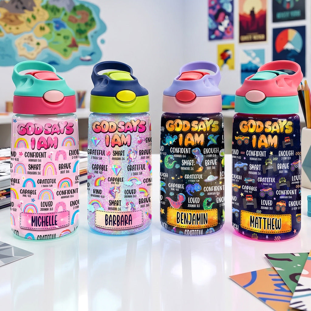 God Says I Am - Personalized Kid Water Bottle