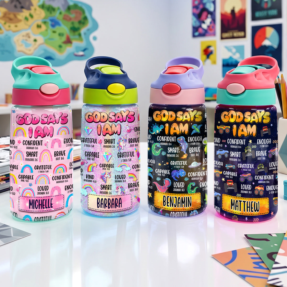 God Says I Am - Personalized Kid Water Bottle