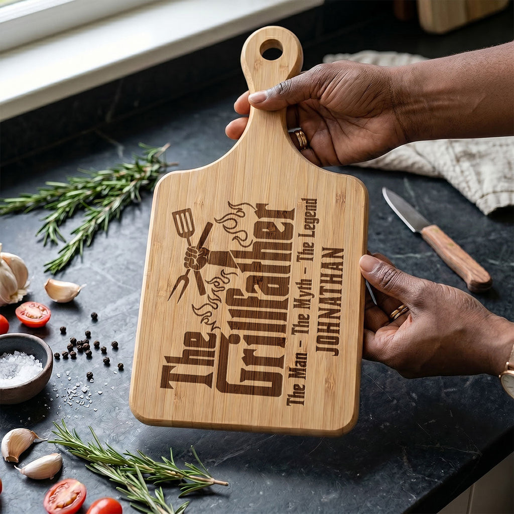The Man, The Myth, The Grill Master - Personalized Cutting Board With Handle