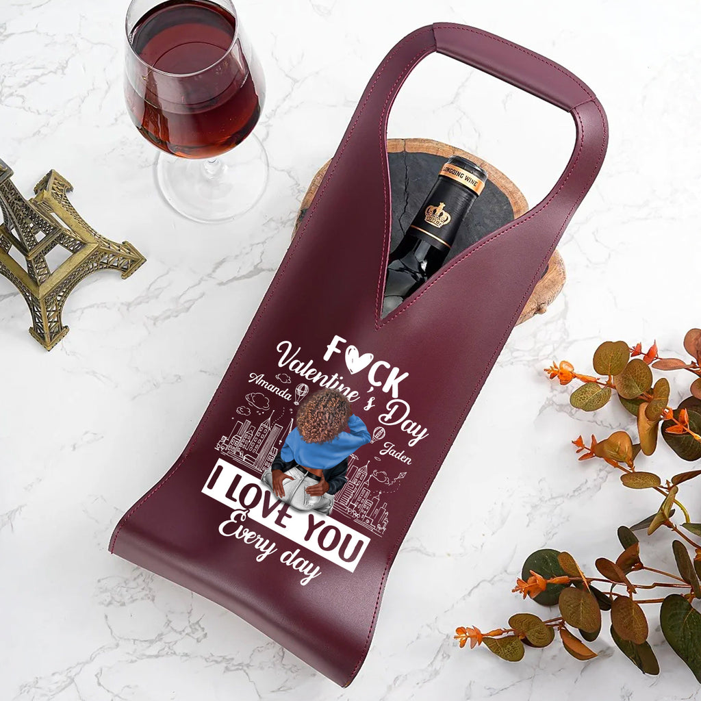 I Love You Every Day - Personalized Leather Wine Bag