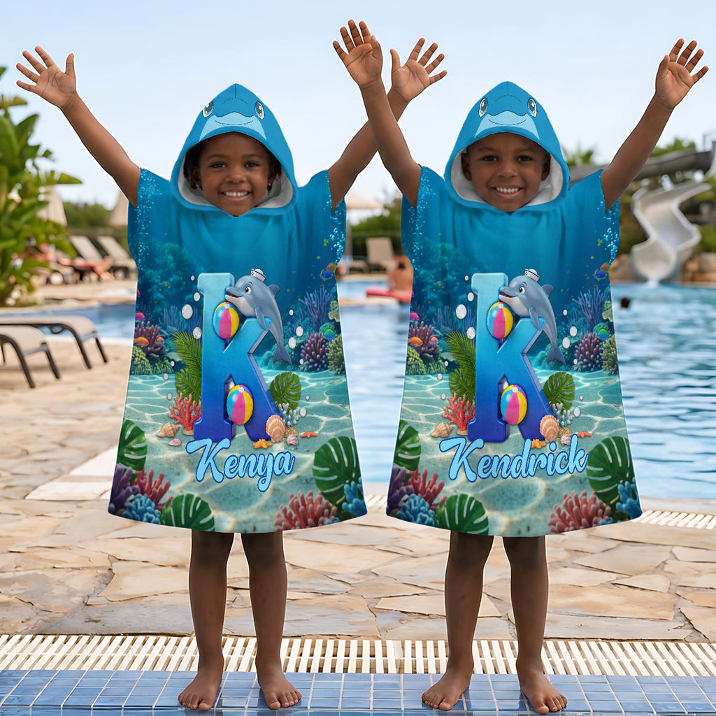 Dolphin Alphabet Summer Beach For Kid - Personalized Kids Hooded Beach Towel