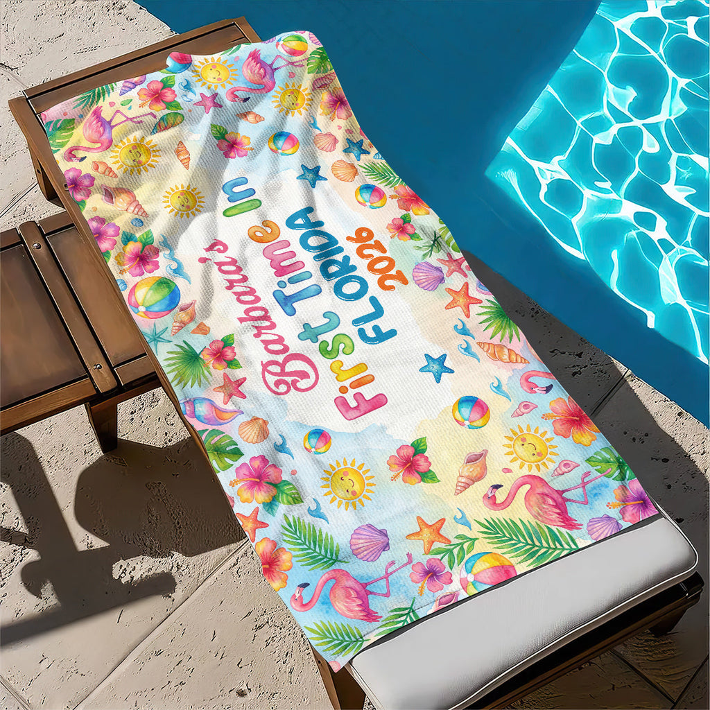 First Time On Holiday - Personalized Beach Towel