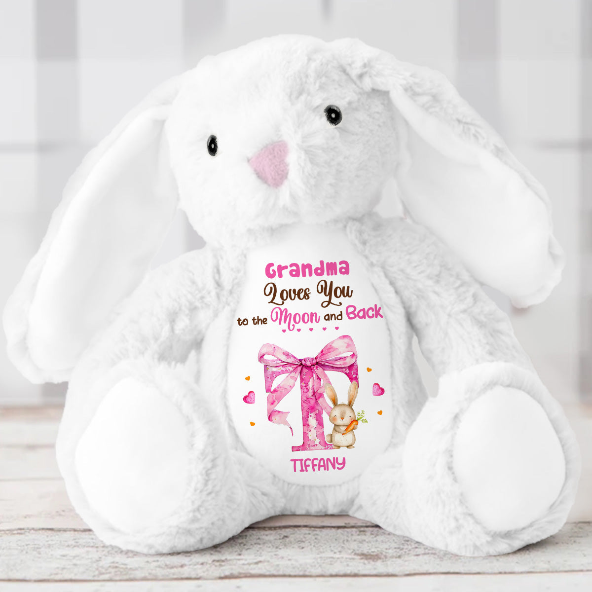 Grandma Loves You To The Moon And Back - Personalized Stuffed Bunny