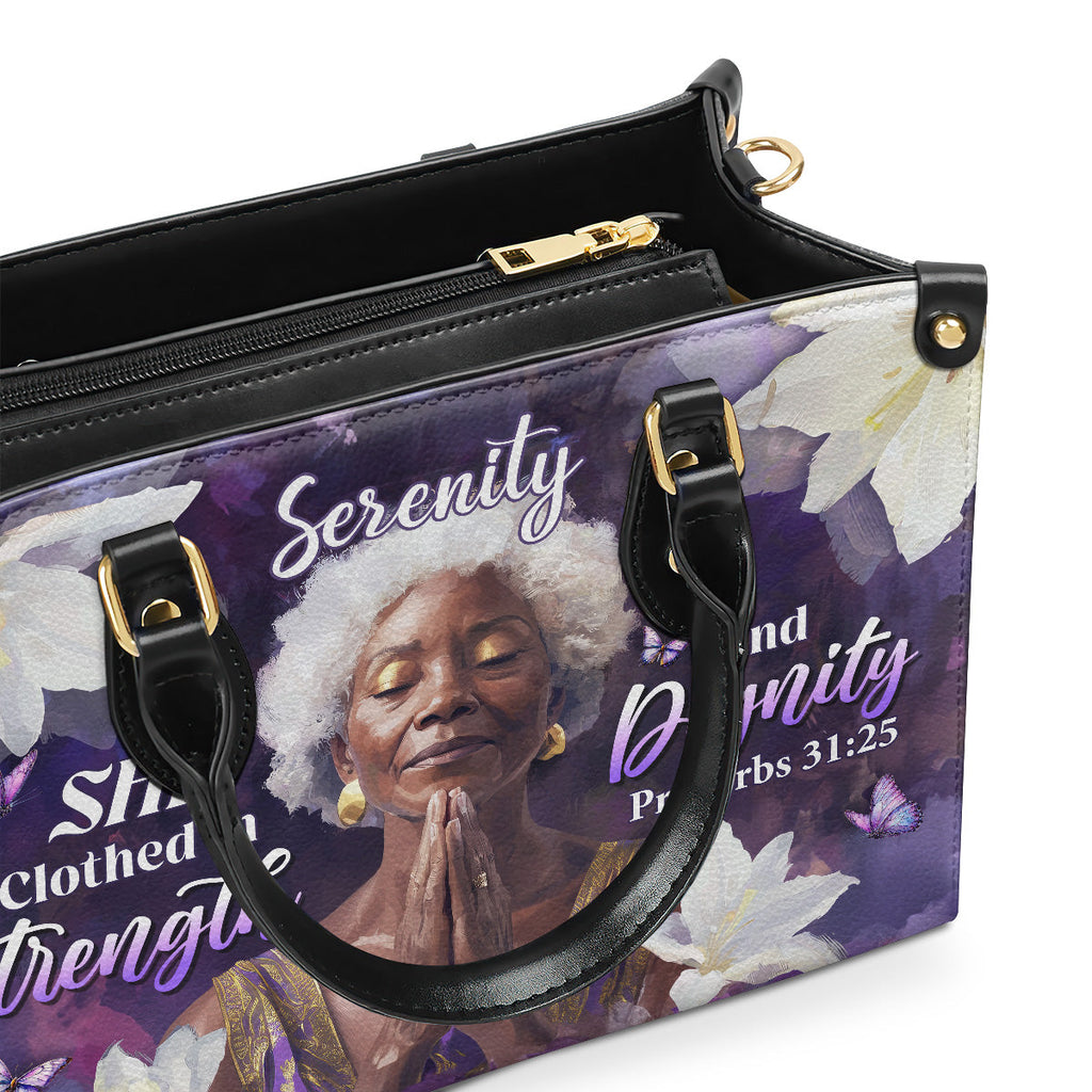 She Is Clothed In Strength And Dignity - Personalized Leather Handbag