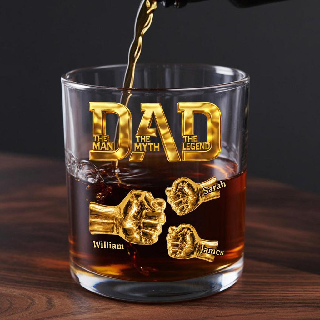 Dad The Man The Myth The Legend - Personalized Round Whiskey Glass