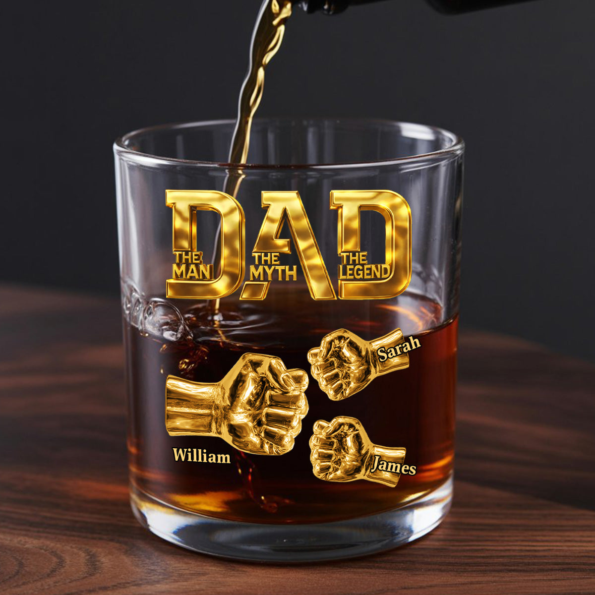 Dad The Man The Myth The Legend - Personalized Round Whiskey Glass