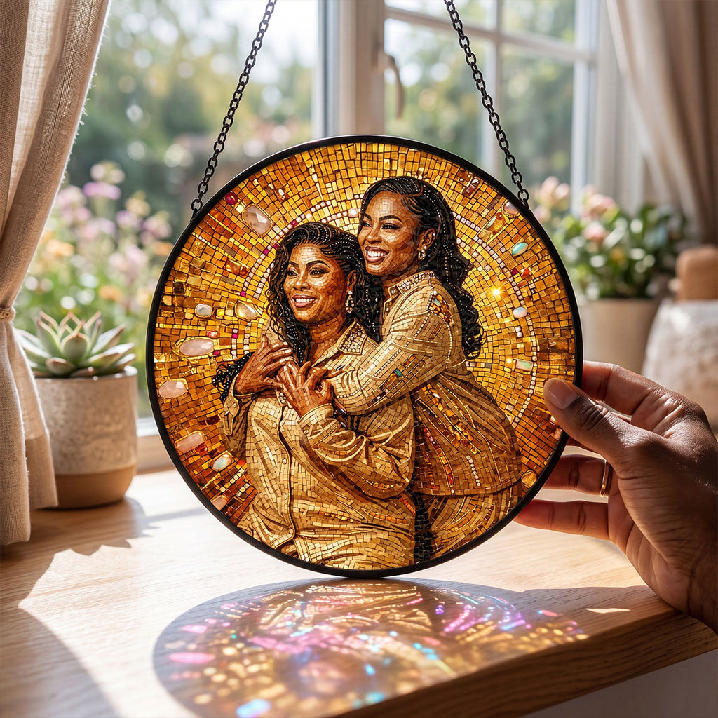 Custom Photo Portrait Premium Mosaic Mom Grandma Parents Family - Personalized Stained Glass Window Hanging Suncatcher