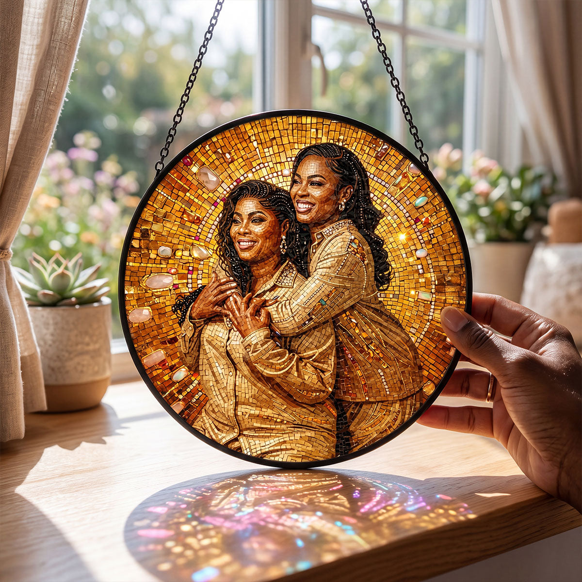 Custom Photo Portrait Premium Mosaic Mom Grandma Parents Family - Personalized Stained Glass Window Hanging Suncatcher
