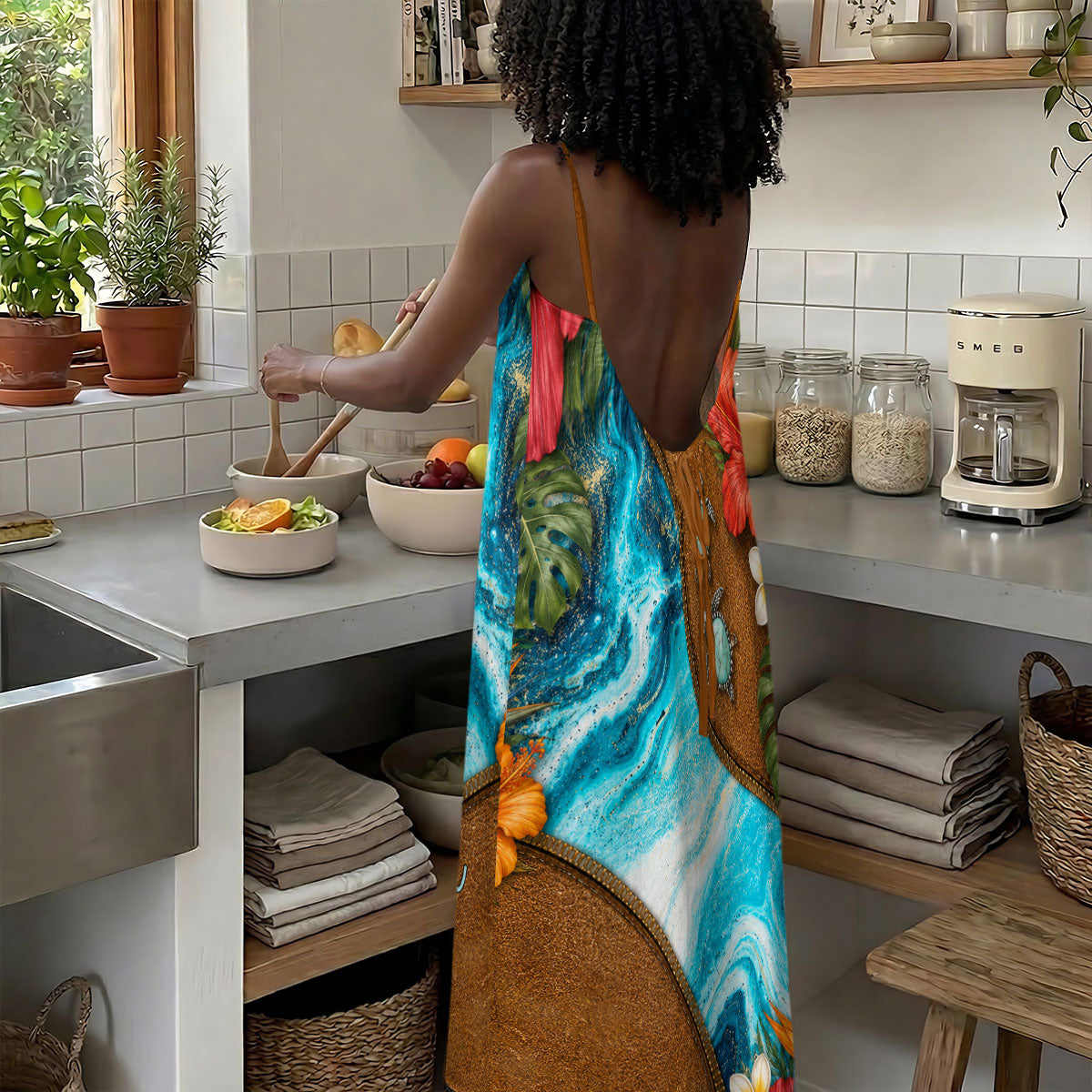 Tropical Summer Sea  - Personalized Backless Cami Maxi Dress