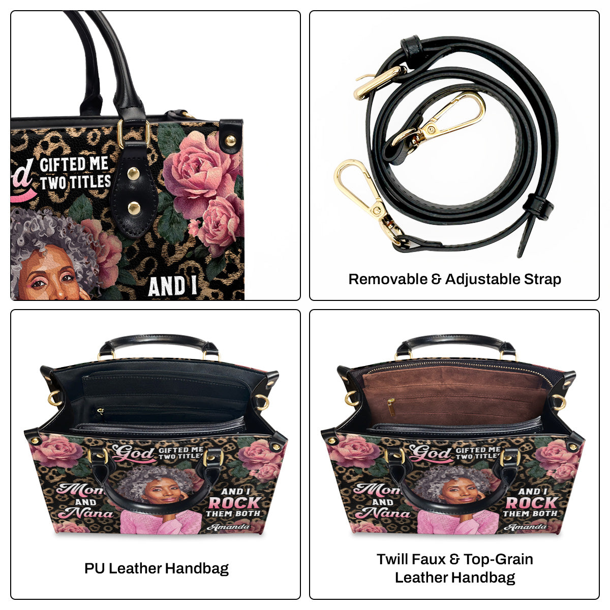 God Gifted Me Two Titles And I Rock Them Both - Personalized Leather Handbag