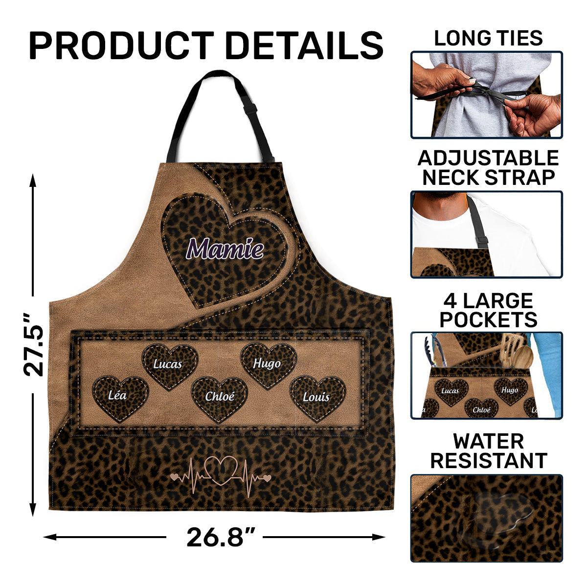 Le Cœur De Mamie - Personalized Apron With Pocket