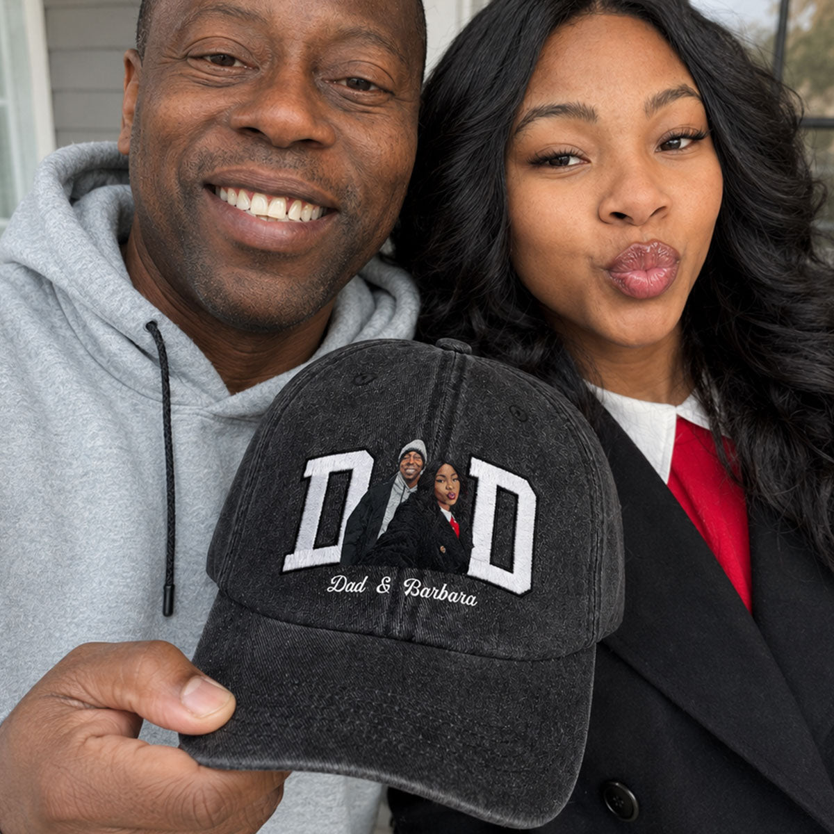 Custom Photo Portrait Dad Grandpa Family Dad - Personalized Vintage Washed Denim Cap