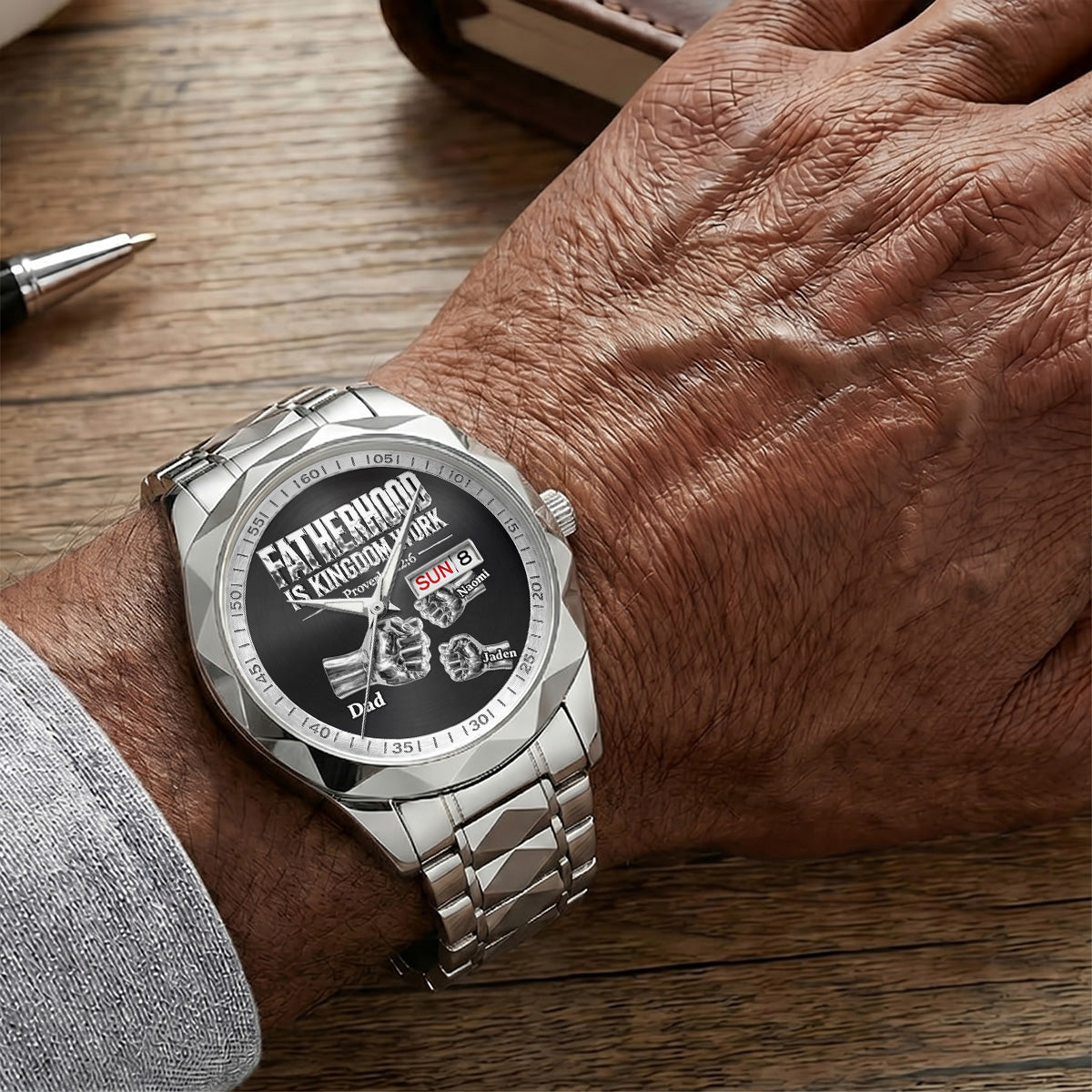 Fatherhood Is Kingdom Work Premium Fist Bump - Personalized Men's Wrist Watch