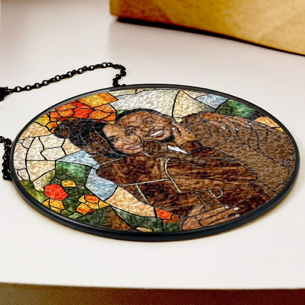 Custom Photo Stained Glass Portrait Wife Husband Couple - Personalized Stained Glass Window Hanging Suncatcher