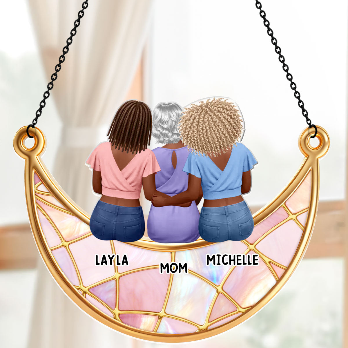 Mother And Daughter Son Moon Love - Personalized Acrylic Suncatcher