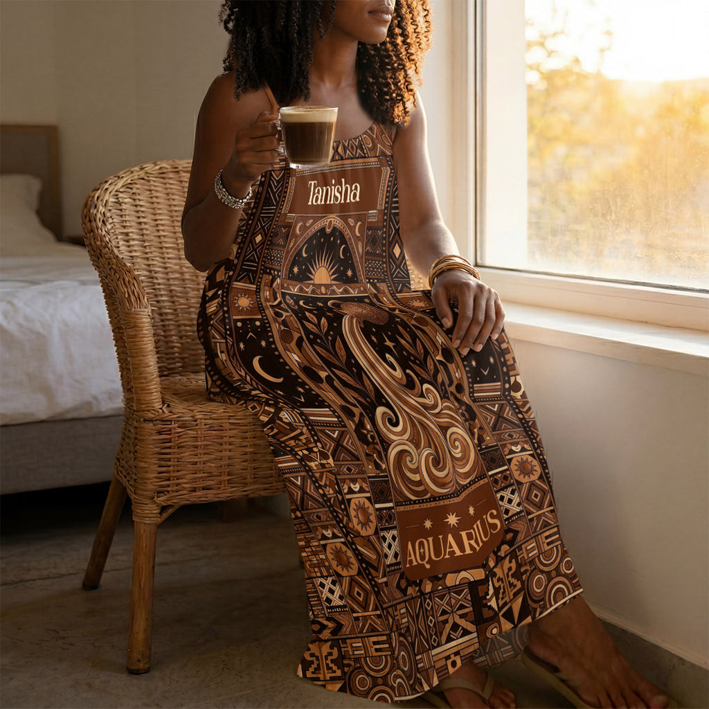 Boho Zodiac Signs - Personalized Backless Cami Maxi Dress