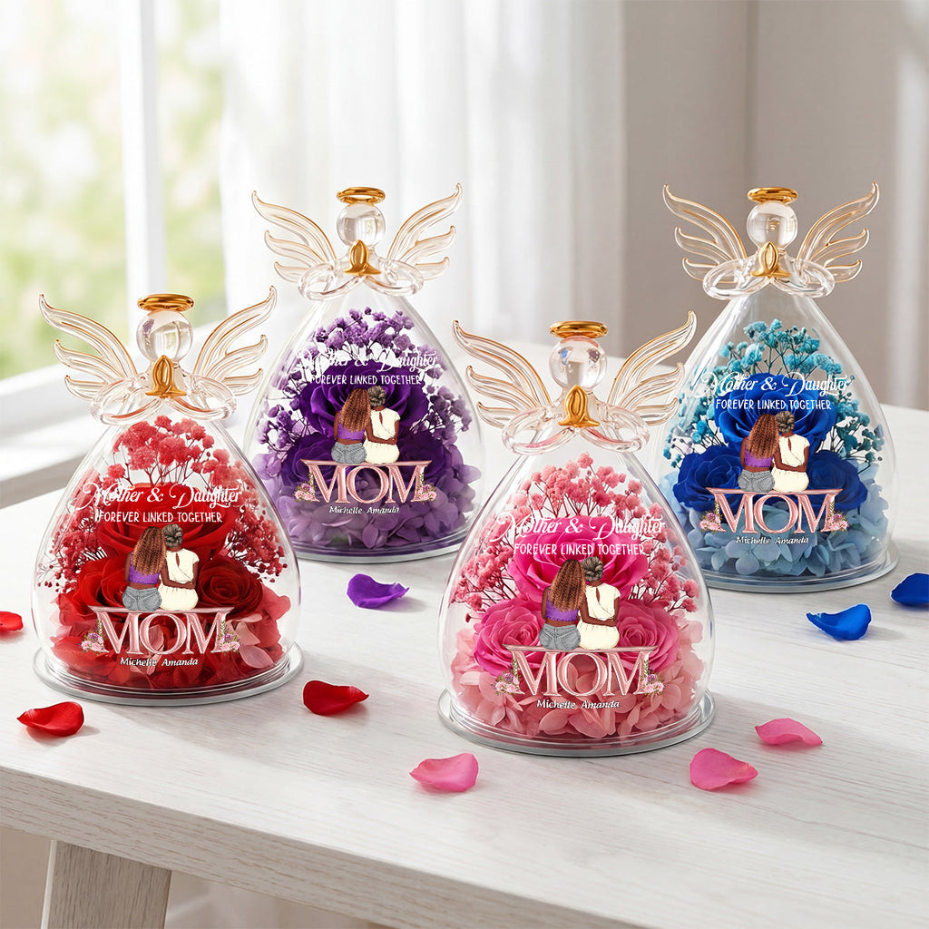 Mother And Daughter Forever Linked Together - Personalized Angel Dome With Preserved Flowers