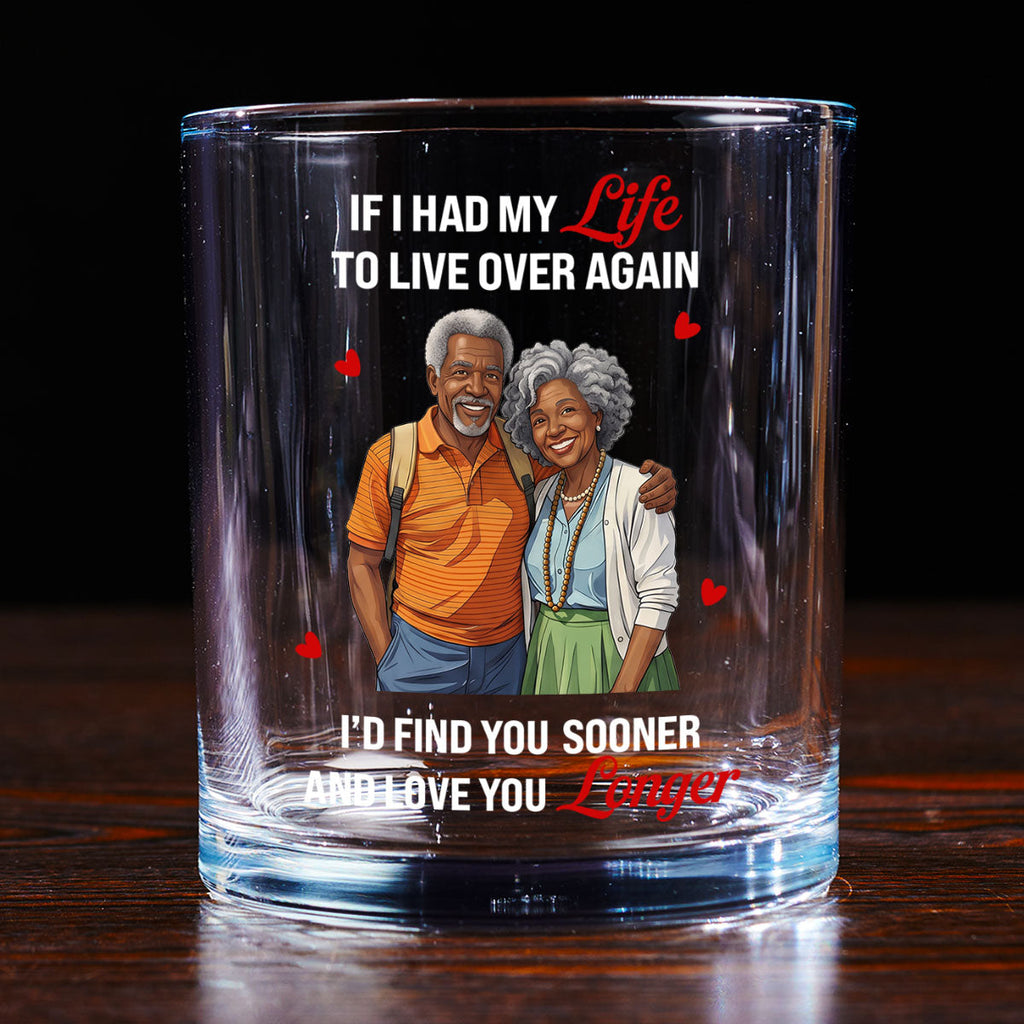Love You Longer Gift For Husband And WIfe - Personalized Round Whiskey Glass