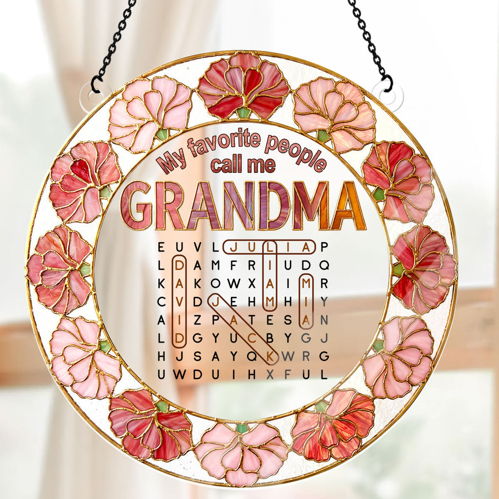 Favorite People Call Me Grandma Word Search Puzzle - Personalized Acrylic Suncatcher