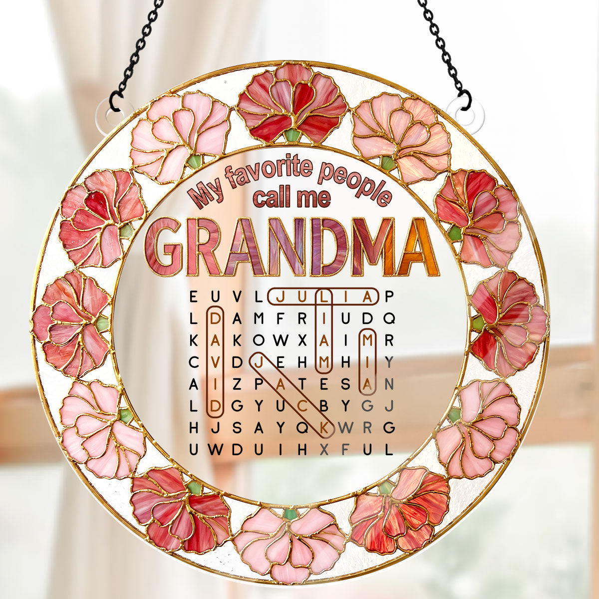 Favorite People Call Me Grandma Word Search Puzzle - Personalized Acrylic Suncatcher
