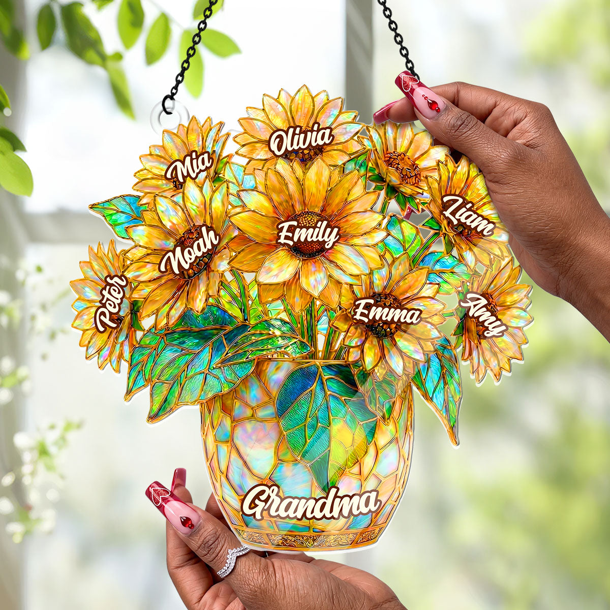 Sunflower Love For Grandma - Personalized Acrylic Suncatcher