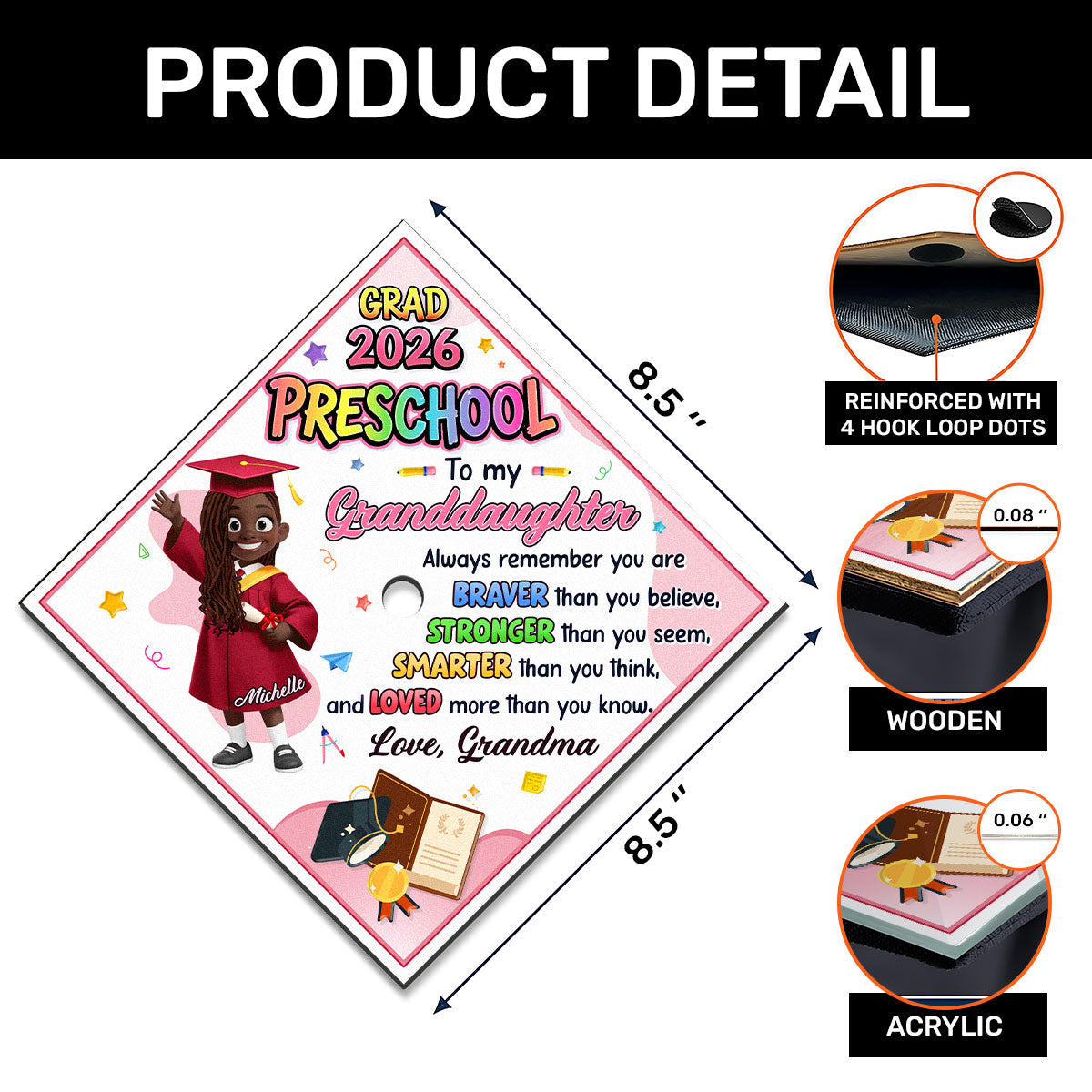 Preschool Kindergarten Graduation
 - Personalized Kid Cap Topper