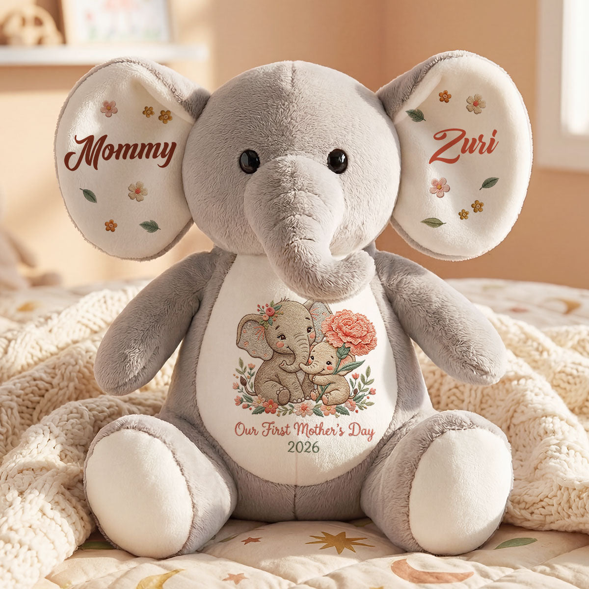 Our First Mother's Day - Personalized Stuffed Elephant