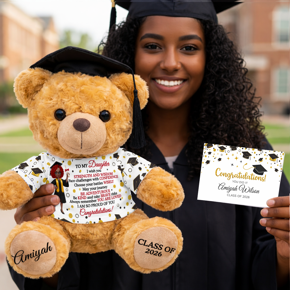 I Wish You Strength And Wisdom - Personalized Graduation Bear With Card